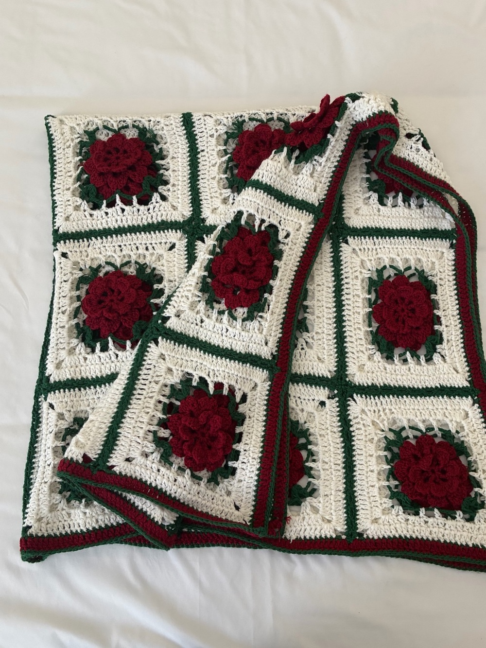 Stunning Handmade 3D Rose Granny Square Crochet Blanket